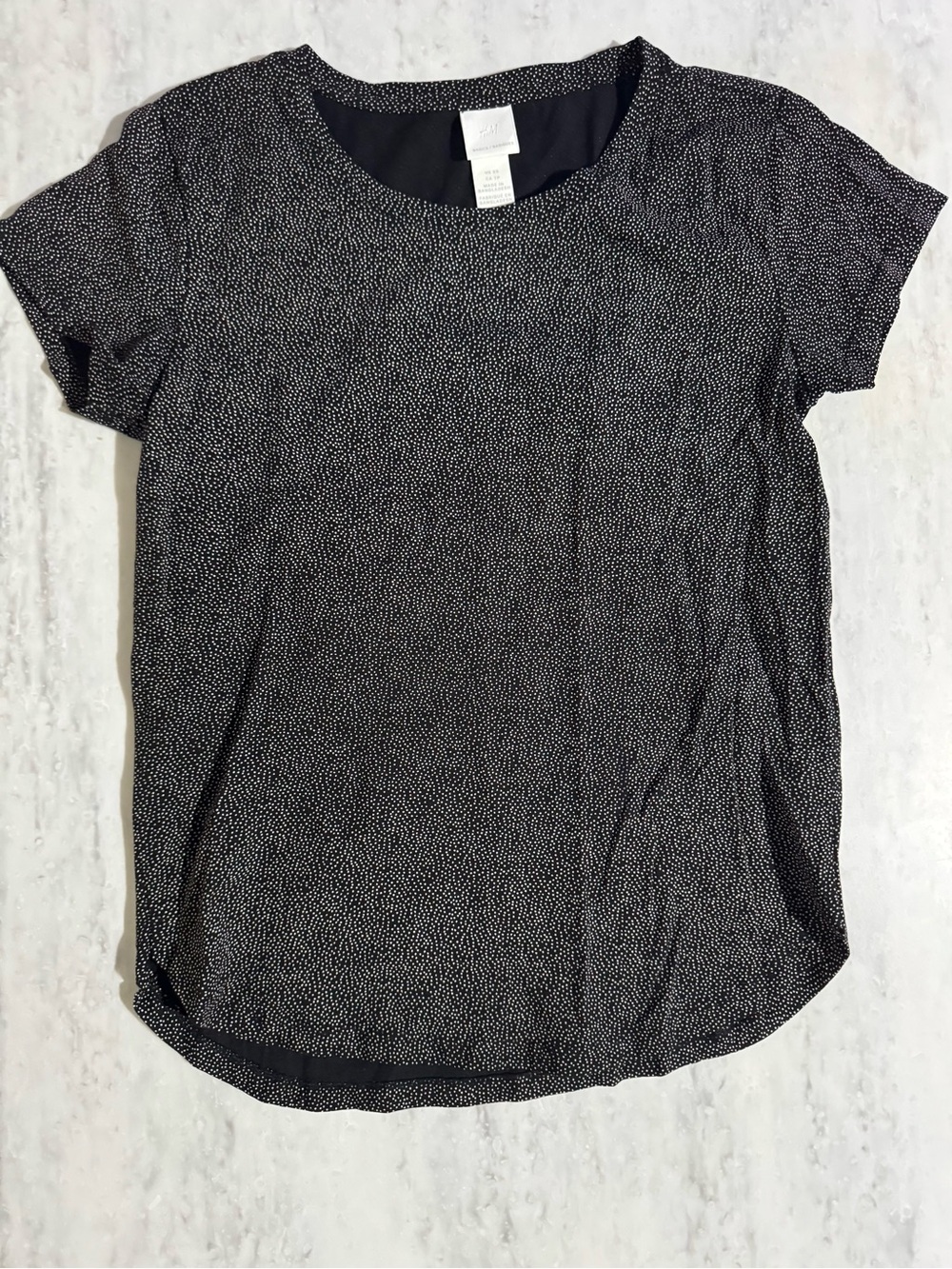 H&M Basics Cotton Cute Casual Career Dot Print Rounded Hem Short Sleeve Top XS